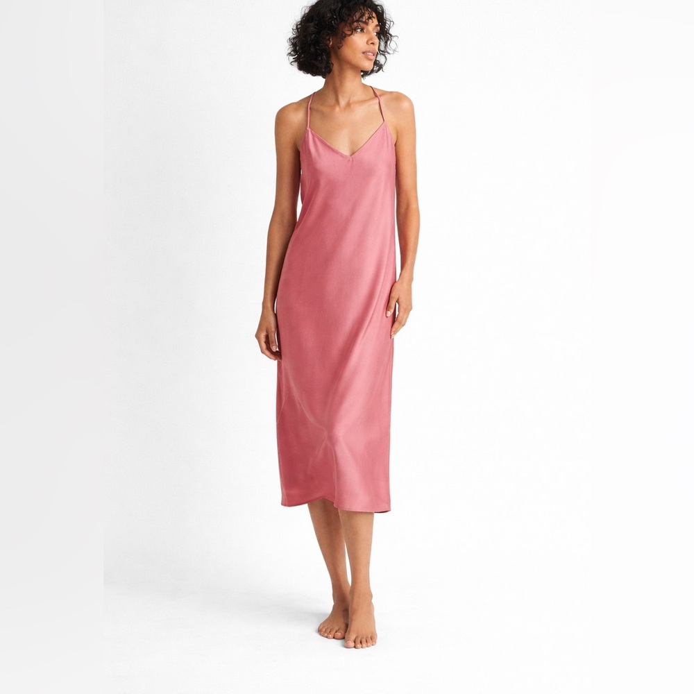 State of Day Pink Satin Midi Slip Nightgown Dress Size M NWT